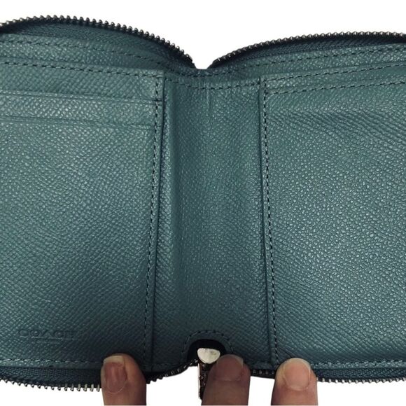 Coach Silver/Aquamarine Leather Small Zip Wallet - Picture 4 of 4